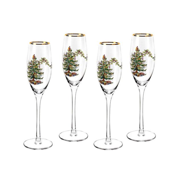 Spode Christmas Tree Champagne Flutes, Set of 4 - 8.45 oz.