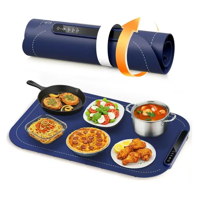 Electric Food Warming Mat – Fast, full-surface heating, 3 temperature settings, roll-up for portability, multi-functional