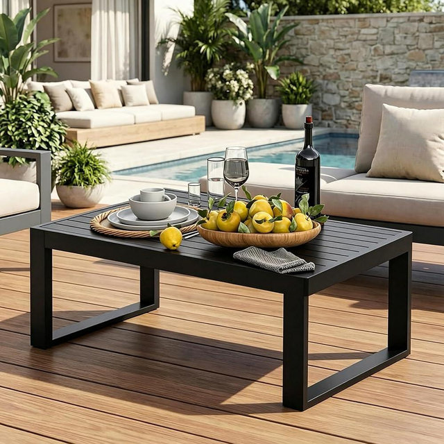 YOEEMZ Aluminum Outdoor Patio Coffee Table for Deck, and Poolside (Black, All-Aluminum)
