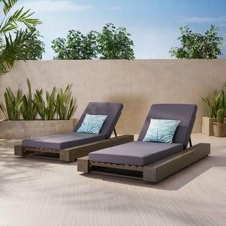 Broadway Outdoor Acacia Wood Chaise Lounge and Cushion Sets (Set of 2) by Christopher Knight Home - Sandblast Teak Finish+Cream