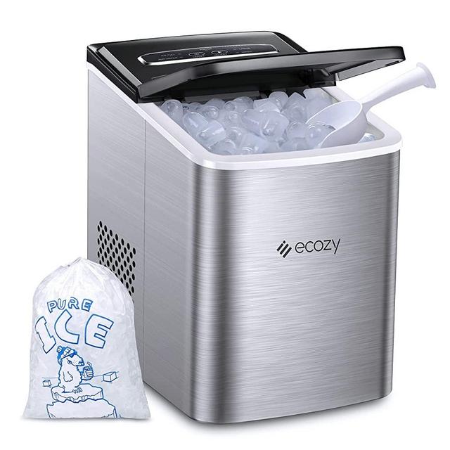 Portable Ice Maker Countertop, 9 Cubes Ready in 6 Mins, 26.5lbs in 24 Hours, Self-Cleaning Ice Maker Machine with Ice Bags/Ice Scoop/Ice Basket for Home Kitchen Office Bar Party, Silver