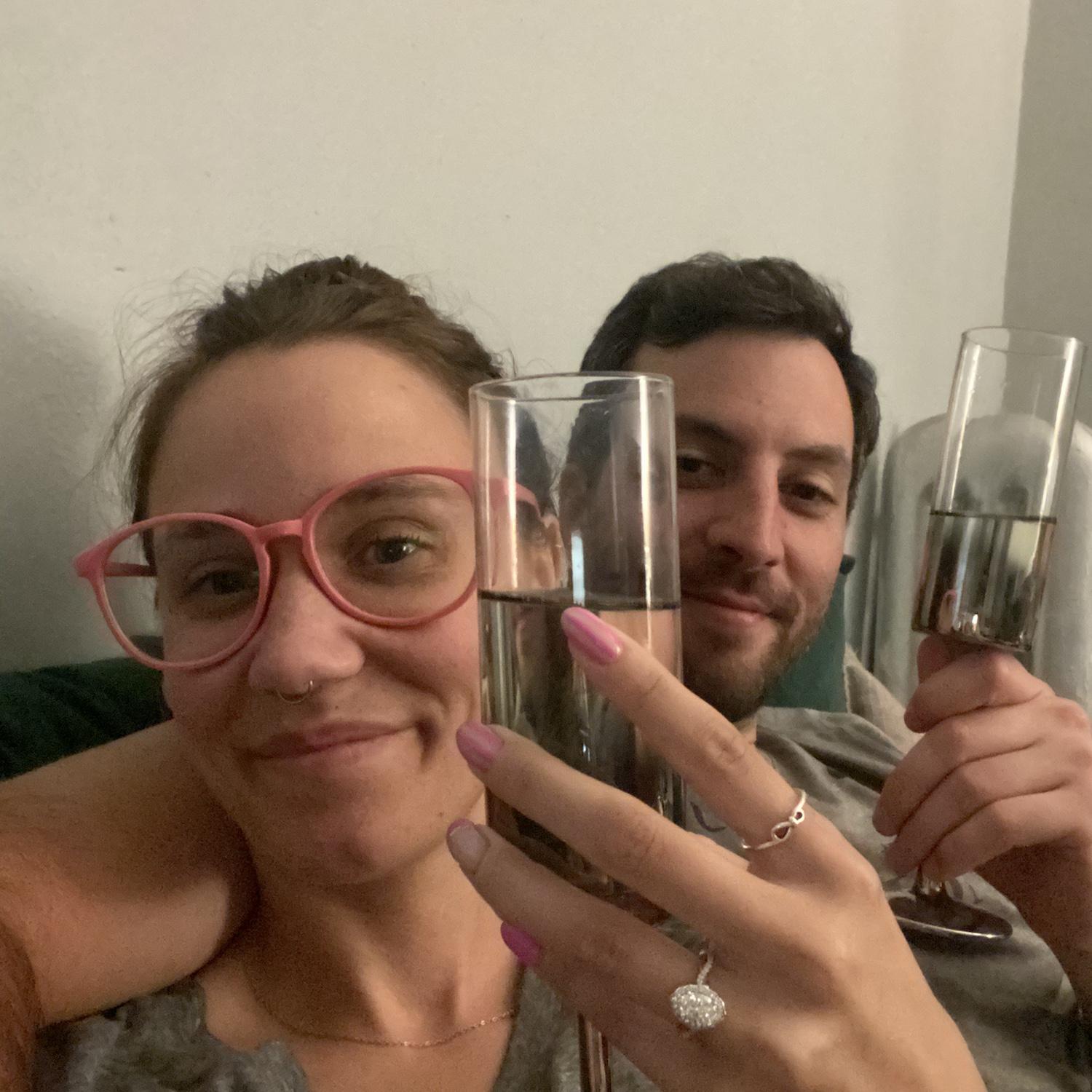 Something we found so special was enjoying our first night of engagement at home with a bottle of Prosecco, a Domino’s pizza, and Frannie snuggled up next to..well me cause she’s a mama’s girl.