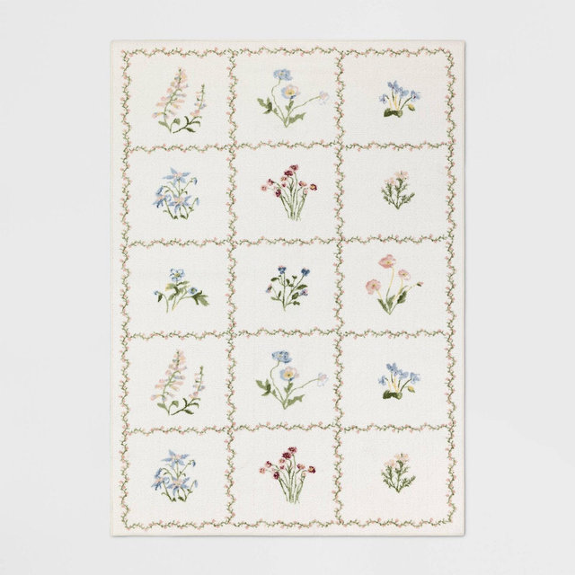 5'x7' Floral Grid Dorm Area Rug Pink - Threshold™