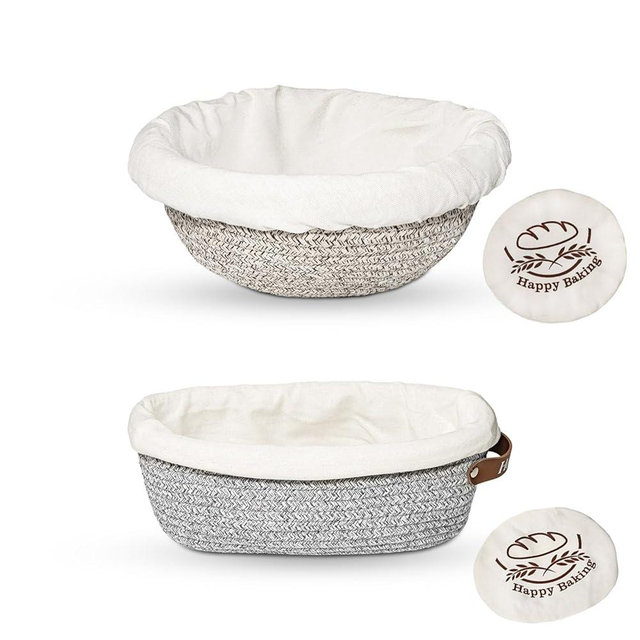 Sourdough Proofing Basket, 9" Round & 10" Oval Cotton Rope Banneton Basket Set with Washable Liners & Covers Artisan Bread Baking Supplies, Banneton Bread Proofing