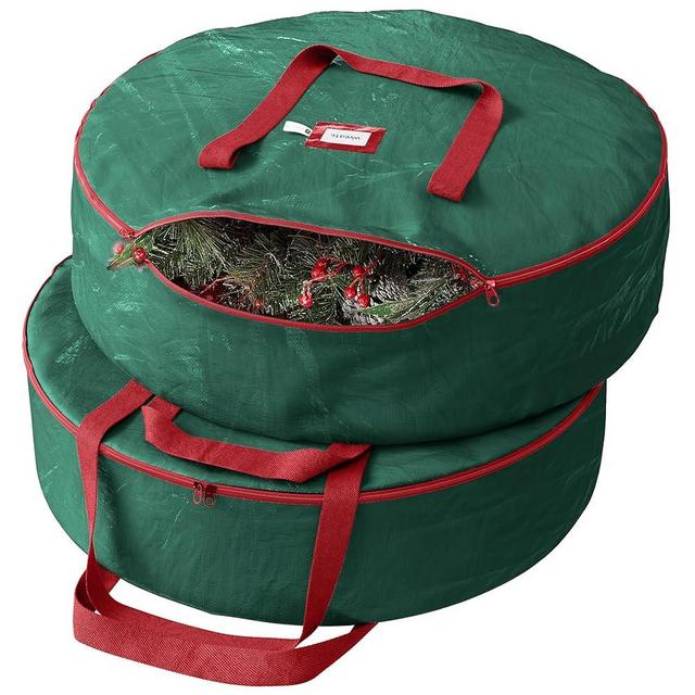 Heavy Duty Wreath Storage Bag 30 Inch, 2-Pack - Christmas Wreath Storage Container Green - Waterproof Plastic Material Wreath Holder Storage - Holds 30 Inch Wreaths For Year Round Christmas Storage