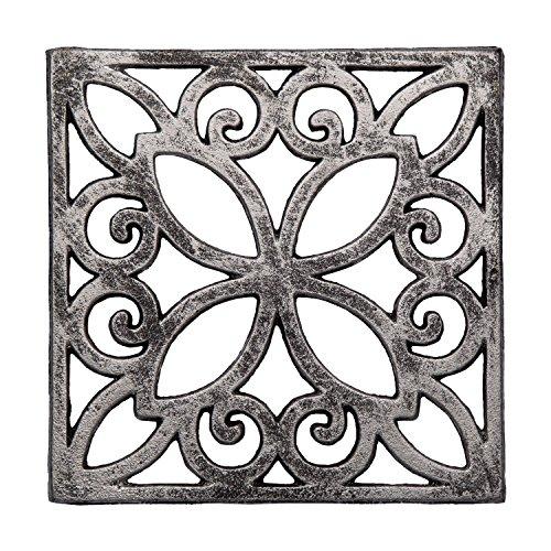 Decorative Cast Iron Trivet For Kitchen Or Dining Table | Square with Vintage Pattern - 6.5 x 6.5" | With Rubber Pegs/Feet - Recycled Metal | Vintage, Rustic Design | by Comfify