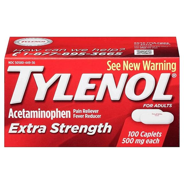 Tylenol Extra Strength Caplets with 500 mg Acetaminophen, Pain Reliever & Fever Reducer, Acetaminophen for Minor Arthritis Pain, Headache, Backache & Menstrual Pain Relief, 100 Ct