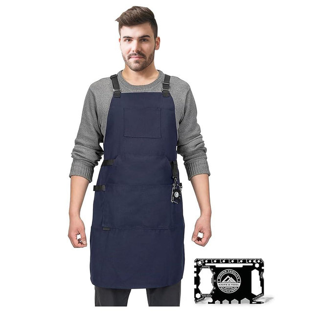 DFACKTO Canvas Chef Apron – Cross Back Straps Mens Apron for Butcher, Bartender, Grilling, BBQ, Kitchen, Workshop & Artist