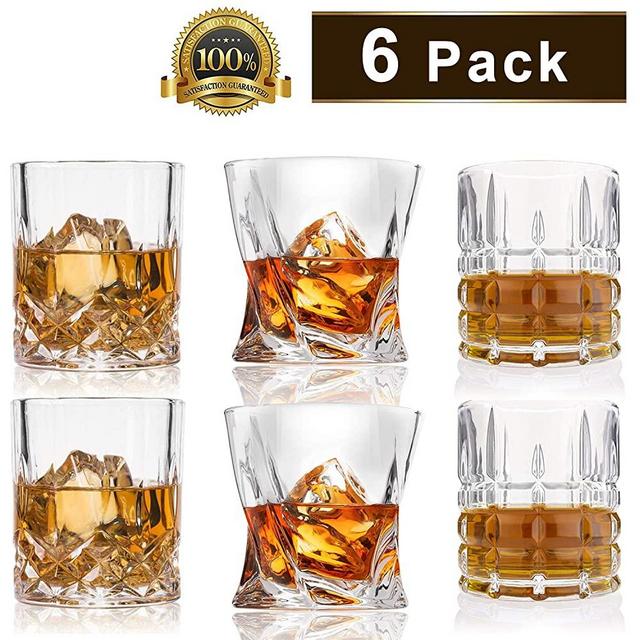 Whiskey Glasses-Premium 10, 11 OZ Scotch Glasses Set of 6 /Old Fashioned Whiskey Glasses/Style Glassware for Bourbon/Rum glasses/Bar Tumbler Whiskey Glasses(Mixed)