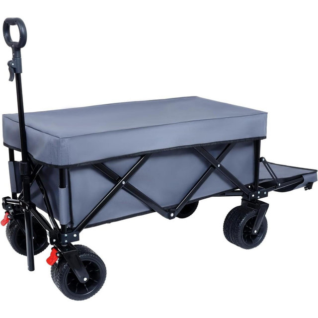 RISOKEYS Foldable Utility Wagon with Extended Tailgate & Lid, 400 lbs Capacity - All-Terrain Wheels,for Camping,Beach,Shopping,Outdoor,Gray