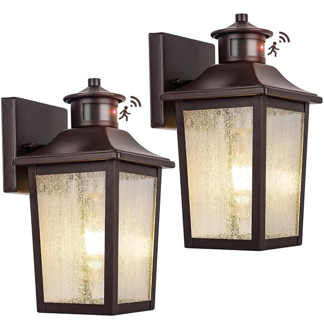 Oil Rubbed Bronze Motion Sensor Outdoor Lights 2 Packs - Waterproof Dusk to Dawn Outdoor Lighting, Brown Exterior Garage Light Fixture, Porch Light Outside Wall Mount for House, Front Door, Anti-Rust