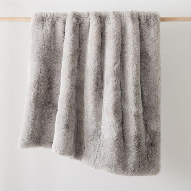 Chinchilla Faux Fur Throw, 47x60, Frost Gray
