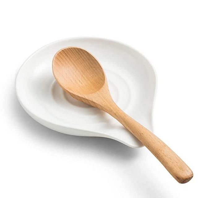 Spoon Rest for Kitchen Countertop Porcelain Spoon Holder for Stove Top Large Holder for Spatula, Spoons or Tongs, Framhouse Decor, White