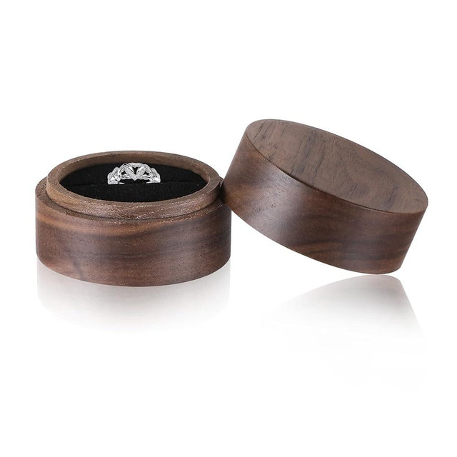 Apausvcm Wooden Ring Box, 2 Inch Ring Bearer Box Round Rings Holder for Men Women Mini Unique Rings Jewelry Storage Case for Proposal Wedding Engagement Ceremony Anniversary