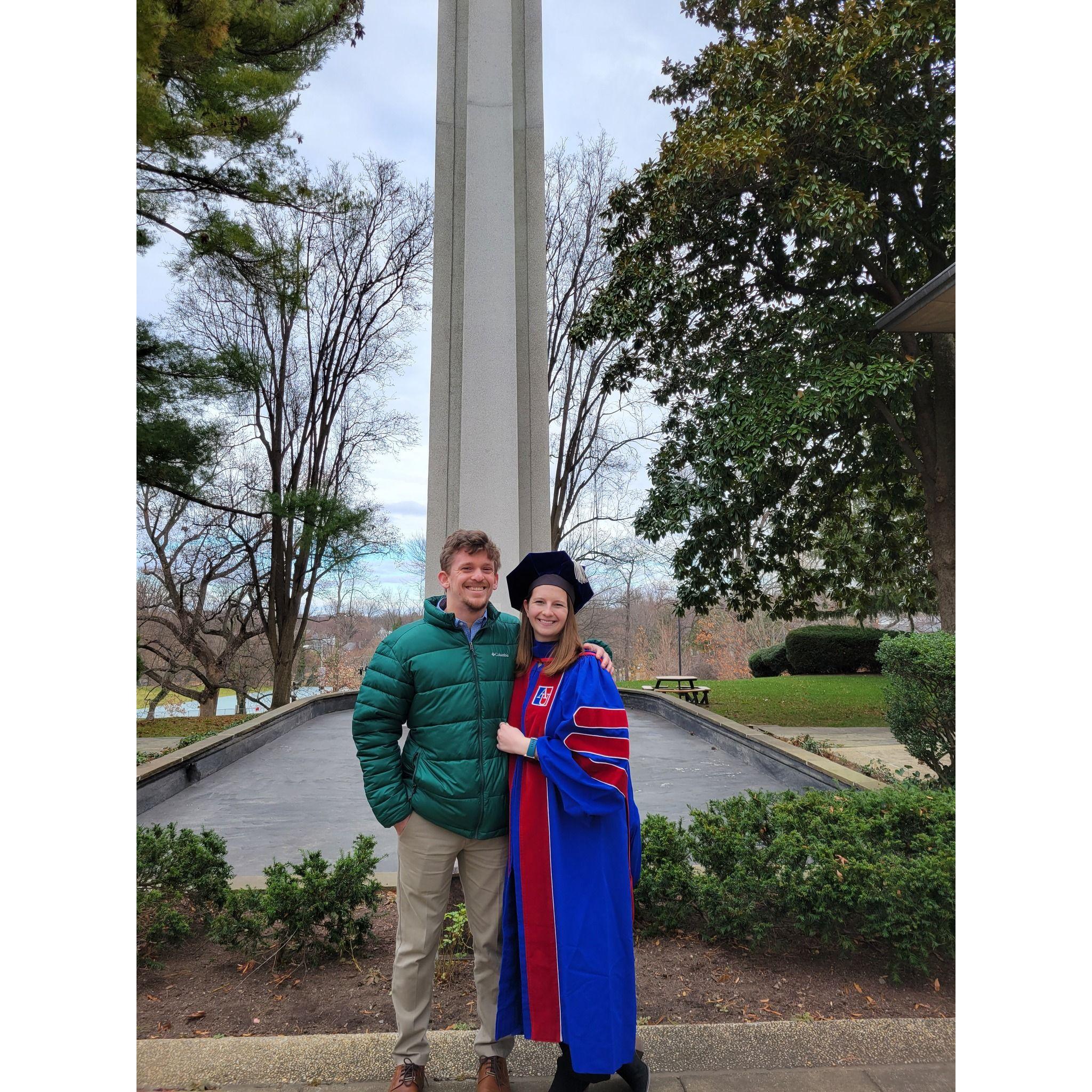 Picture at Wesley, where we met, after I graduated with my PhD from next door AU.
