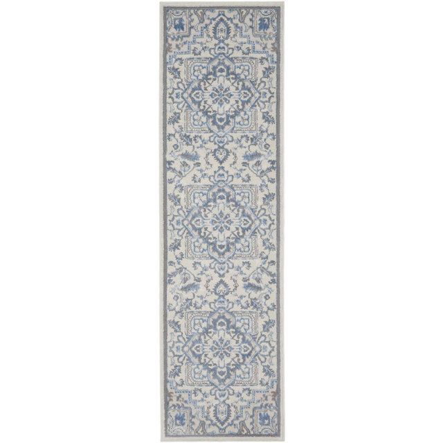 Nourison Elation Bohemian Medallion Indoor Rug Ivory Blue 2'3" x 7'6"