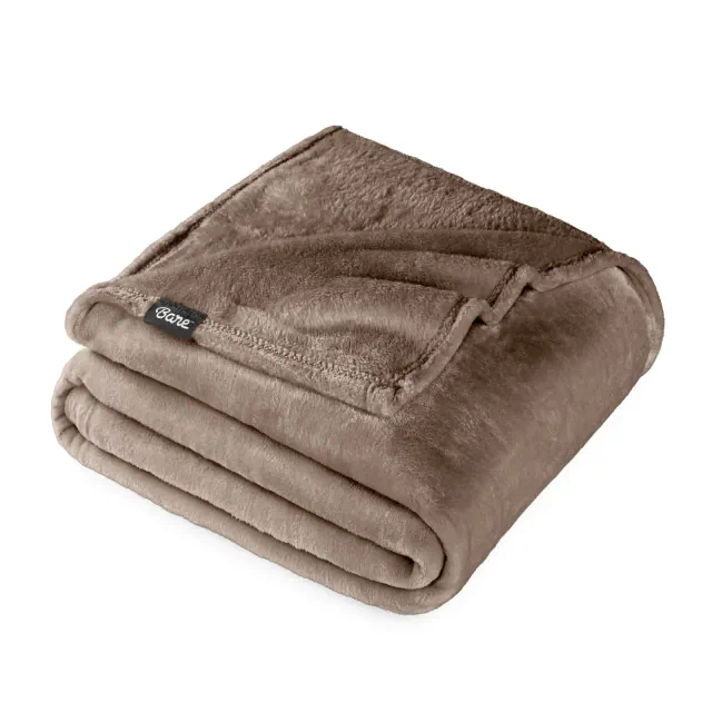 Taupe Microplush Twin/Twin XL Fleece Blanket by Bare Home