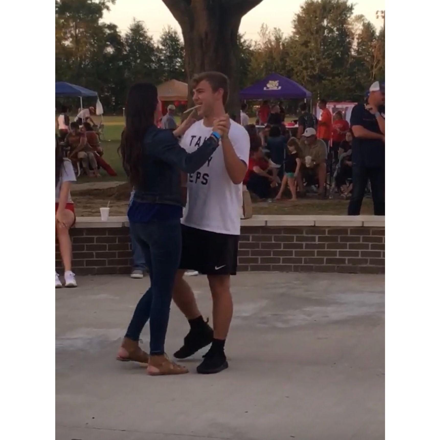 This was literally the moment Dalen & Abby knew they loved eachother. Freshman year of highschool, gumbo cook off, November 5th! Abby asked Dalen to attempt to zydeco dance with her and he did!