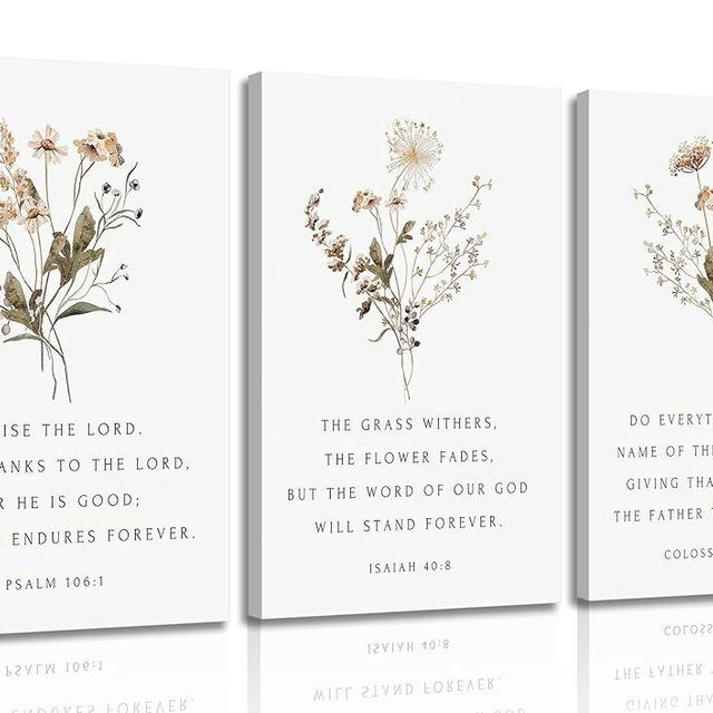 Wildflower Bible Floral Canvas Wall Art Christian Verses Floral Paintings Pictures Wall Decor Botanical Scripture Room Posters Prints for Bedroom Living Room Office Christian Scene Home Decorate