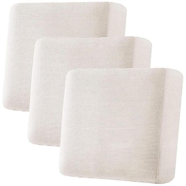 H.VERSAILTEX Super Stretch Individual Seat Cushion Covers - Sofa & Couch Cushion Slipcover Sets - Thick Jacquard Textured Twill Fabric (3 Piece XL, Ivory)