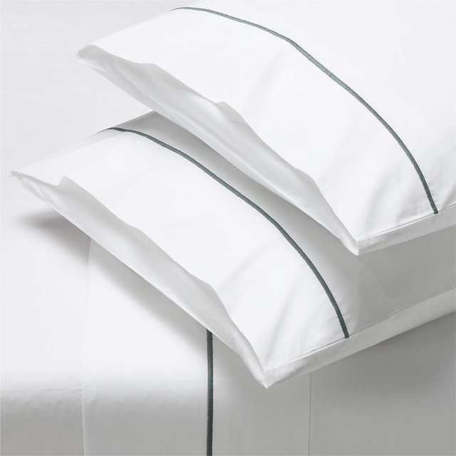 Marisal Organic Cotton Percale 400 Thread Count White and Faded Teal Queen Sheet Set