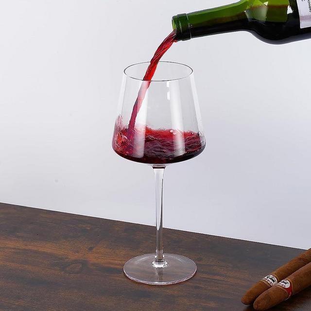 Yaschmo Wine Glasses Set of 4- Hand Blown Crystal, 18 oz Modern Glasses with Tall Stem for Red White Wine, Great Gift Packaging for Daily Use,Unique Wedding Anniversary or Birthday Gift