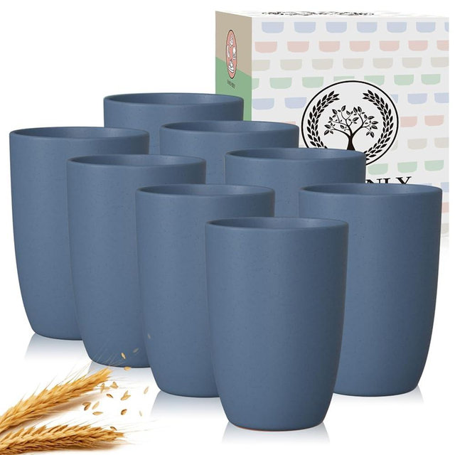 Homienly Wheat Straw Cups, 8 PCS Reusable Drinking Cups, 20 oz, Navy Blue, BPA Free, Dishwasher Safe, Microwave Safe, Premium, Durable, Unbreakable, Recyclable