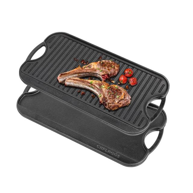 COMMERCIAL CHEF Pre-Seasoned Cast Iron Reversible Grill Griddle 20" x 10", Black
