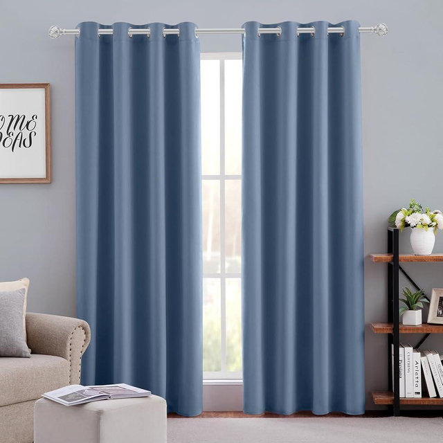 HOMEIDEAS Stone Blue Blackout Curtains 52 X 84 inches Long 2 Panels Room Darkening Bedroom Window Curtains, Grommet Fall Curtains for Living Room