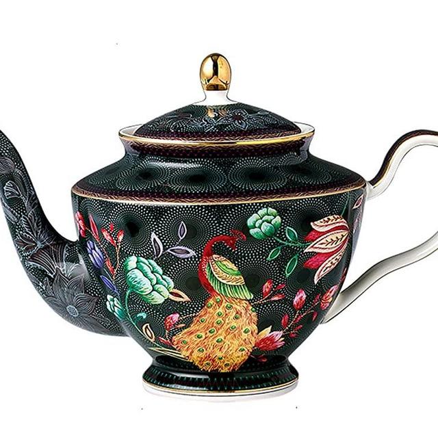 YBK Tech Vintage Tea Set, Bone China Teapot Coffee Pot - Elegant Peacock/Flower Series (34oz Big teapot)