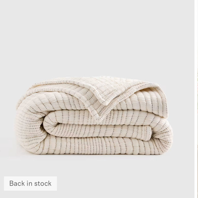 Organic Cotton Channel Stitch Coverlet - Undyed, King/Cal King