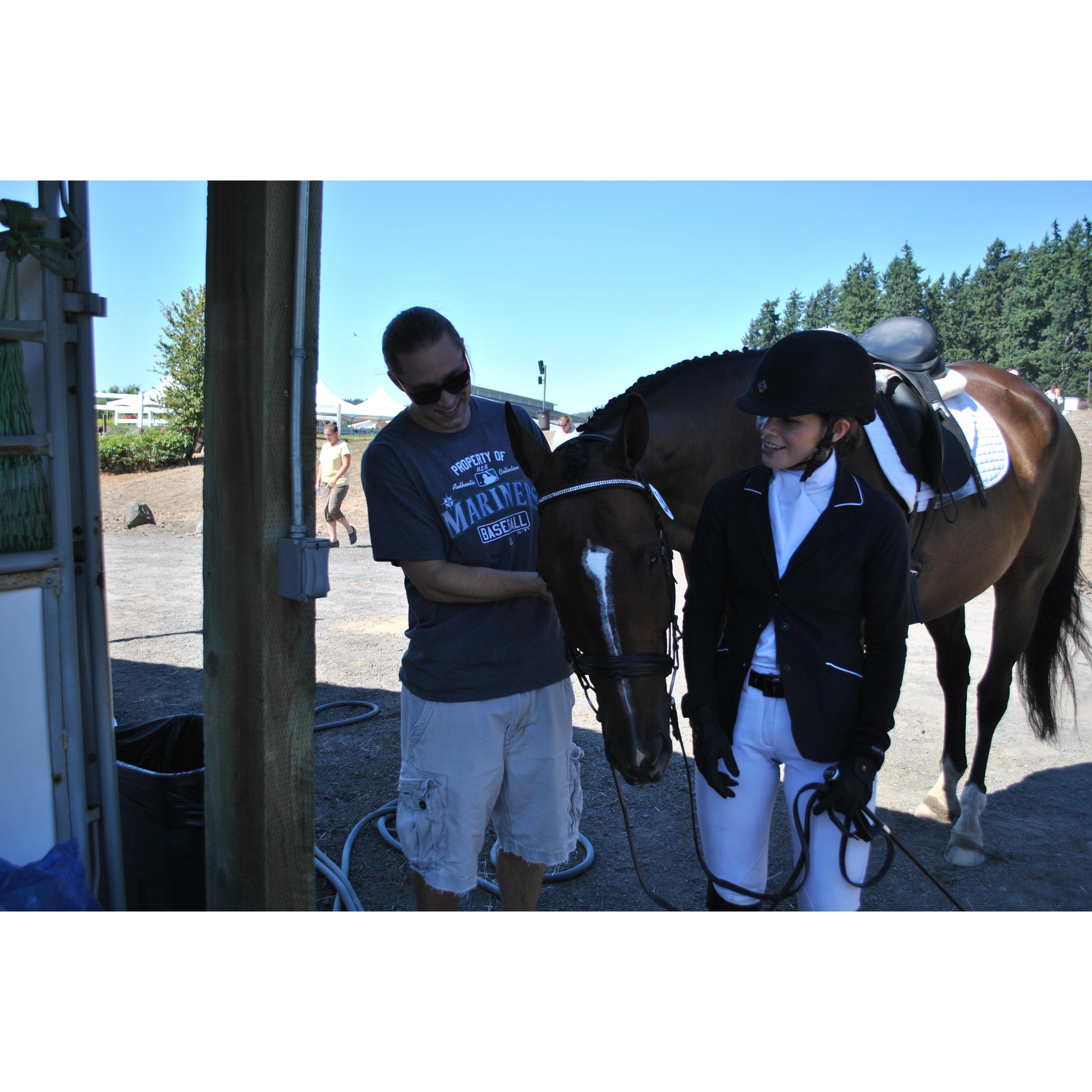 A true test for a horse gal, how comfortable is he around horses? Turns out he is all about horses!