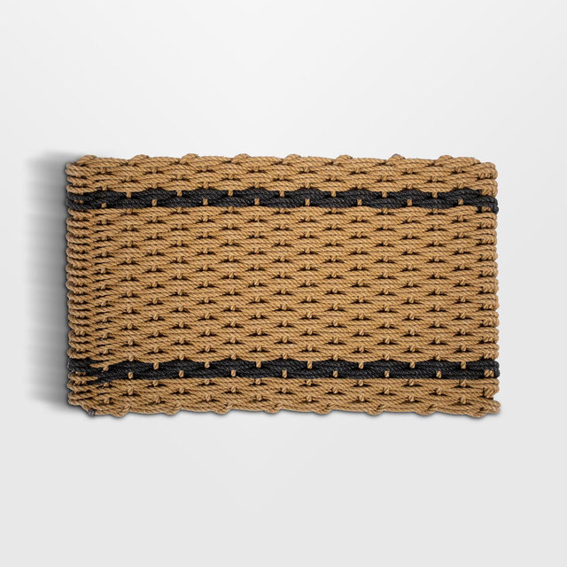 The Rope Co. White and Charcoal Stripe Indoor/Outdoor Handwoven Doormat 21x34"