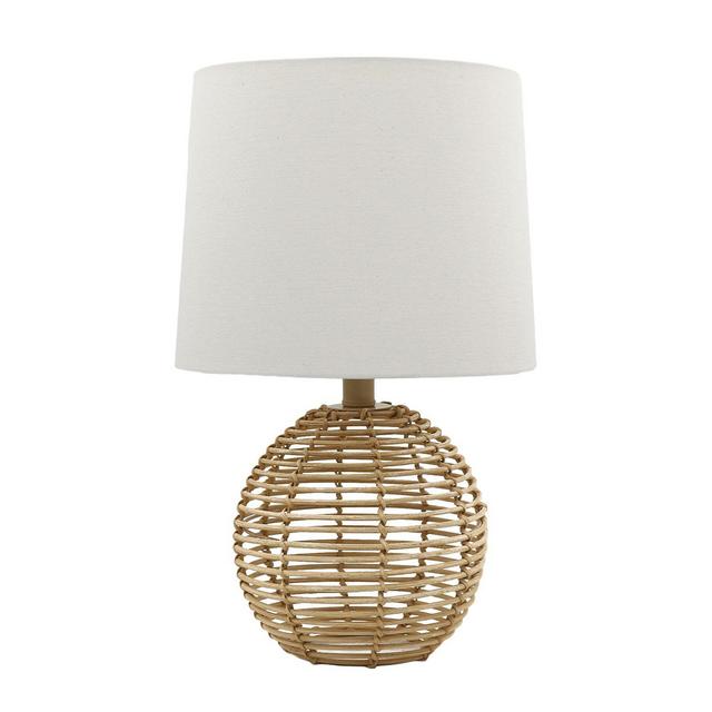 Direct Designs 18.5-Inch Brown Rattan Table Lamp with Linen Shade