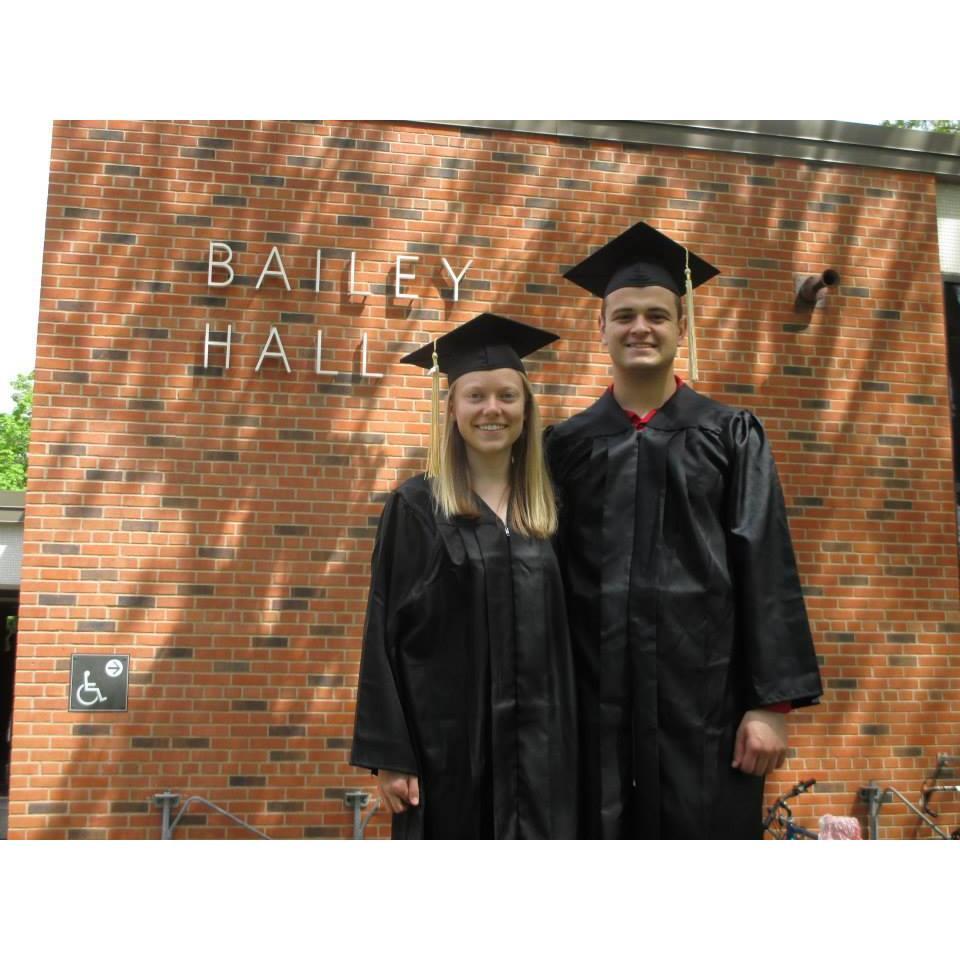 University of Minnesota Graduation Day (for our first degrees in 2015), in front of the dorm where we met.