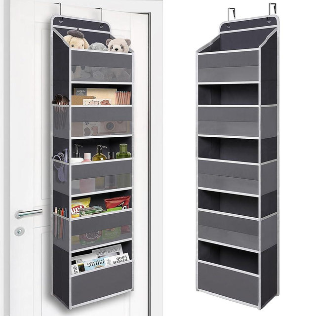 TYMENSH Over Door Organizer with 5 Large Pockets, Heavy Duty Hanging Organizer Storage, Closet Bathroom Nursery Bedroom Dorm, Toys Cosmetics Sundries and Baby Essentials, Gray