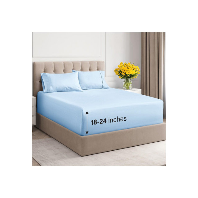 CGK Linens Extra Deep Pocket 4 Piece Sheet Set - Soft Bed Sheets, Fits 18"-24" Mattresses in Light Blue, Size King