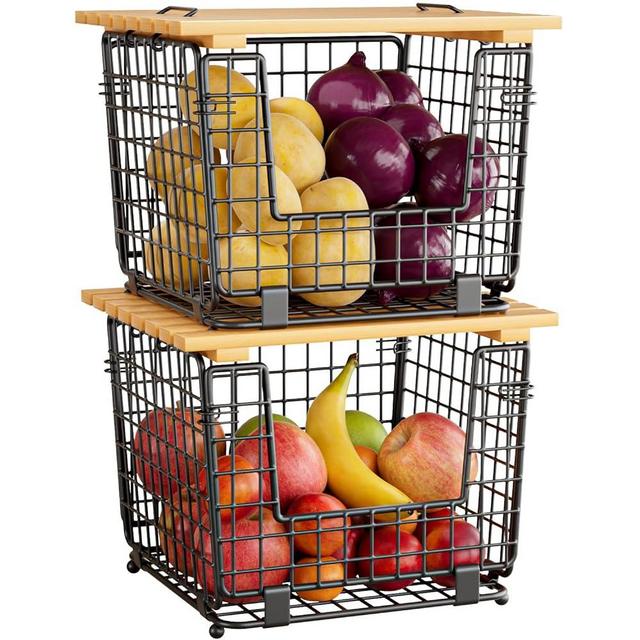 Wire Storage Basket For Kitchen Pantry: GGIU Kitchen Counter Basket Stackable Wire Organizing Bin For Produce Vegetable - Countertop Potato Onion Veggie Basket Black