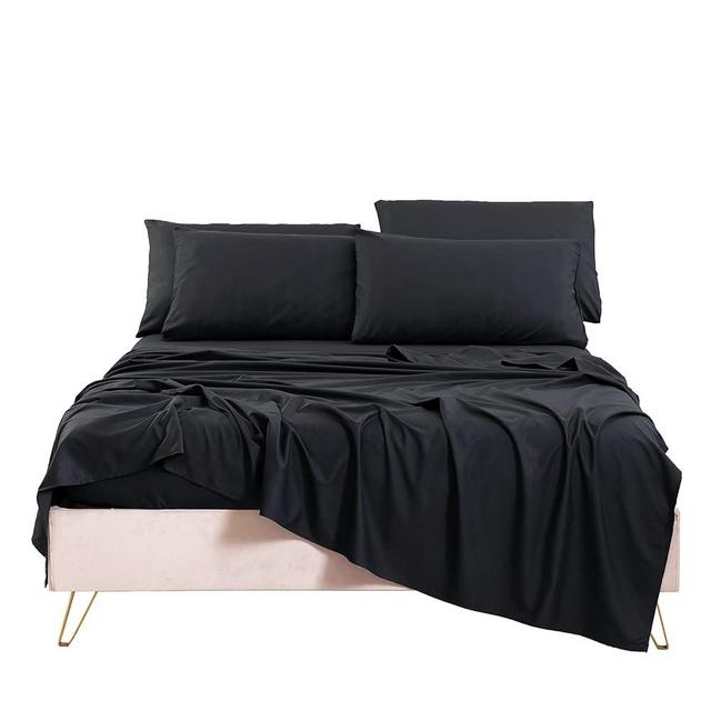 Bedlifes King Sheet Set- Cooling Sheets-Ultra Soft-Silky-Breathable-Deep Pocket- 1800 Series Bedding Set Microfiber- Black Bed Sheets King Size 6 Pieces
