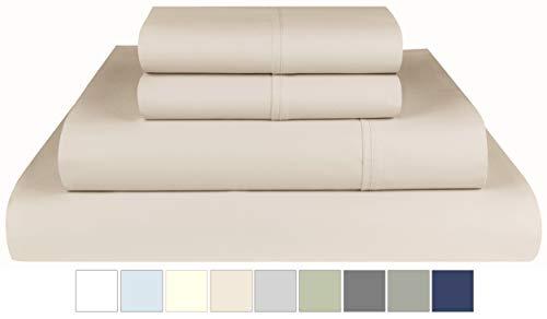 Threadmill Home Linen 800 Thread Count 100% Extra-Long Staple Cotton, Queen 4 Piece Bed Sheet Set, Luxury Bedding, Fits Mattresses up to 18 inches deep, Smooth Sateen Weave, Beige