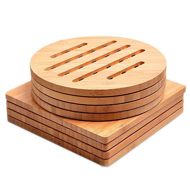 Trivet,Bamboo Trivet,wooBamboo Trivet Kitchen Bamboo Hot Pads Trivet Natural Bamboo Trivet Mat Set for Hot Dishes/Pot/Bowl/Teapot/Hot Pot Holders 4 Square 4 Roundness 1 Storage rackden trivets. …