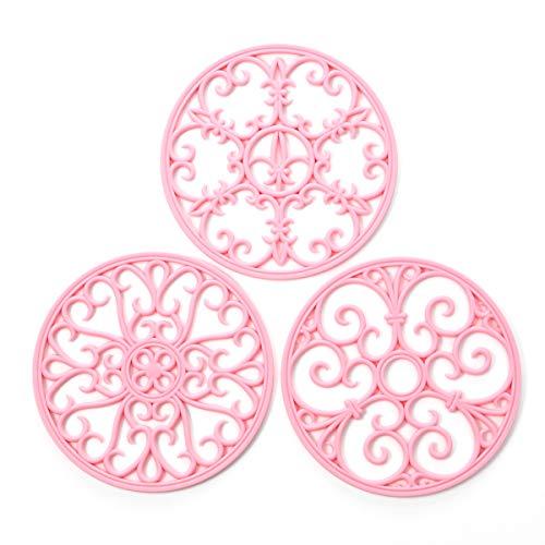 Silicone Trivet Mat - Non-Slip & Heat Resistant Kitchen Hot Pads for Countertops & Table - Kitchen Trivets for Hot Dishes & Cookware - Hot Pot Holder for Pots & Pans - Pink,Set of 3