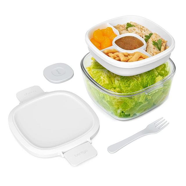 Bento Box Salad Lunch Containers with 52-oz Large Salad Bowl,3 Compartment  Bento-Style Tray and 3-oz Sauce Container for Dressings,Built-In Reusable