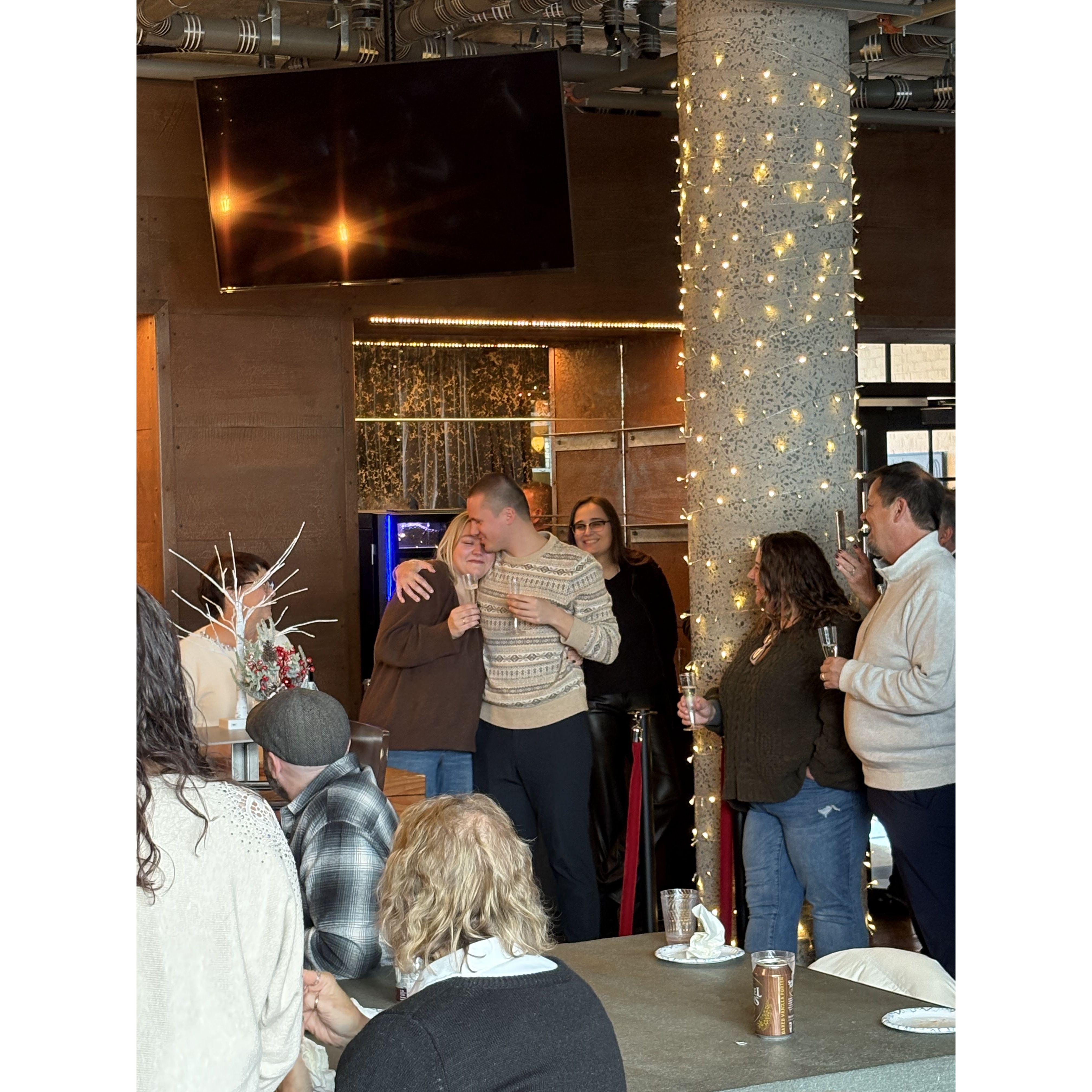 Justin also pulled off an incredible surprise engagement party, with the help of their families and the maids of honor Maisie and Mackenzie.