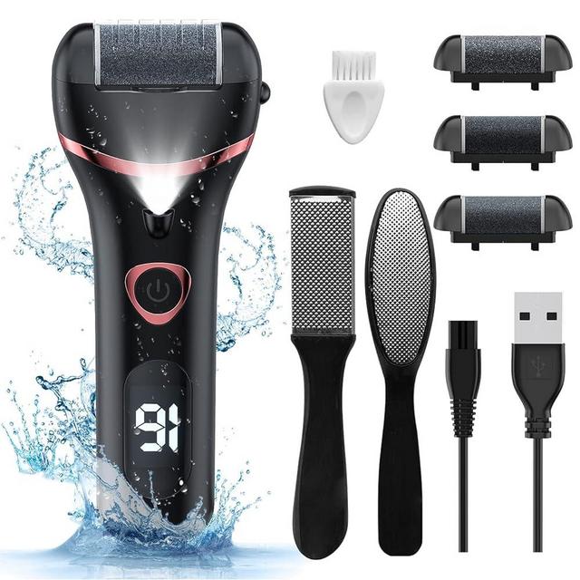 Electric Foot Callus Remover, Rechargeable Portable Electronic Foot File Pedicure Kits, Waterproof Foot Scrubber File, Professional Pedicure Tools, Foot Care for Dead Skin Ideal Gift, 3 Roller