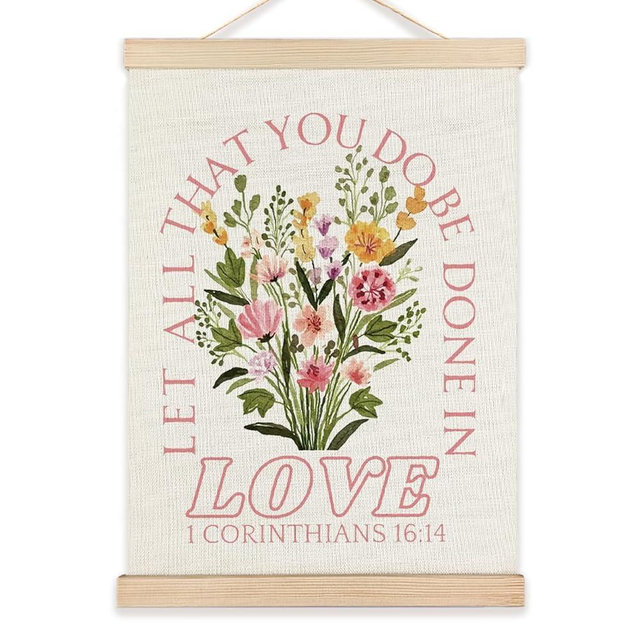 LZYRF Floral Christian Wall Art, Christian Room Home Decor, Let All That You Do Be Done in Love Bible Verse Religious Wall Decor for Home Office, 12x16 Inch