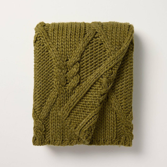 Cable Knit Throw Blanket Green - Hearth & Hand™ with Magnolia