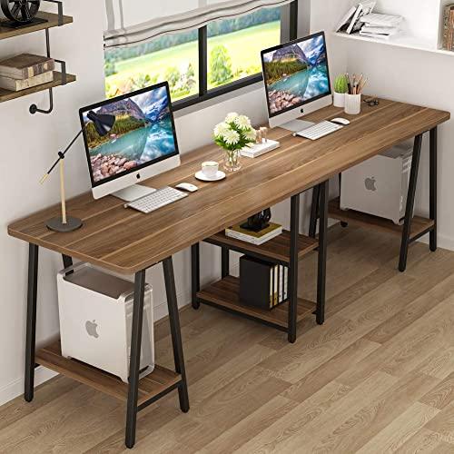 Tribesigns 94.5 Inches Computer Desk, Extra Long Two Person Desk with Storage Shelf (Retro Brown)