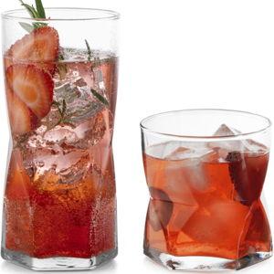 Libbey Rhombus Tumbler and Rocks Drinking Glasses Set of 16, Fun Geometric Glass Cups Set, Kitchen Glasses Set for Cocktails, Water, and Everyday Use