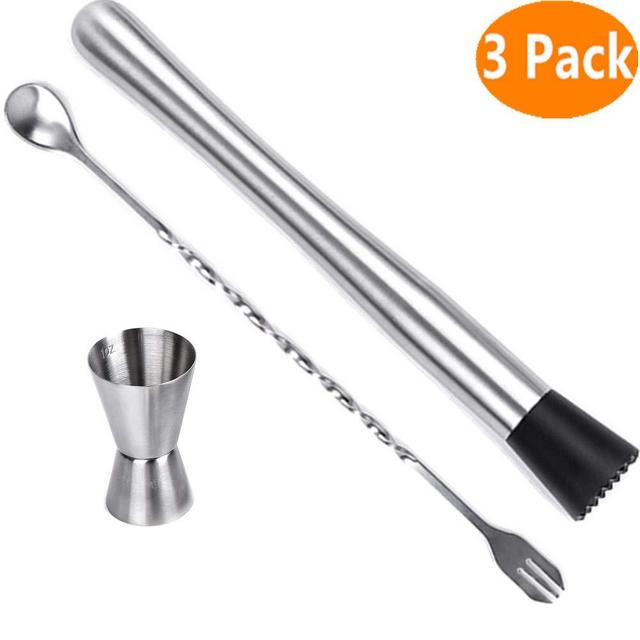 Muddler, Kmeivol Professional Grade Bar Tool, Durable Muddler Pestle, Stainless Steel Muddler Bar Tool, Cocktail Muddler Mixed Spoon, Mojito Muddler Bar Tool Set, Muddler Pestle Grooved Nylon Head